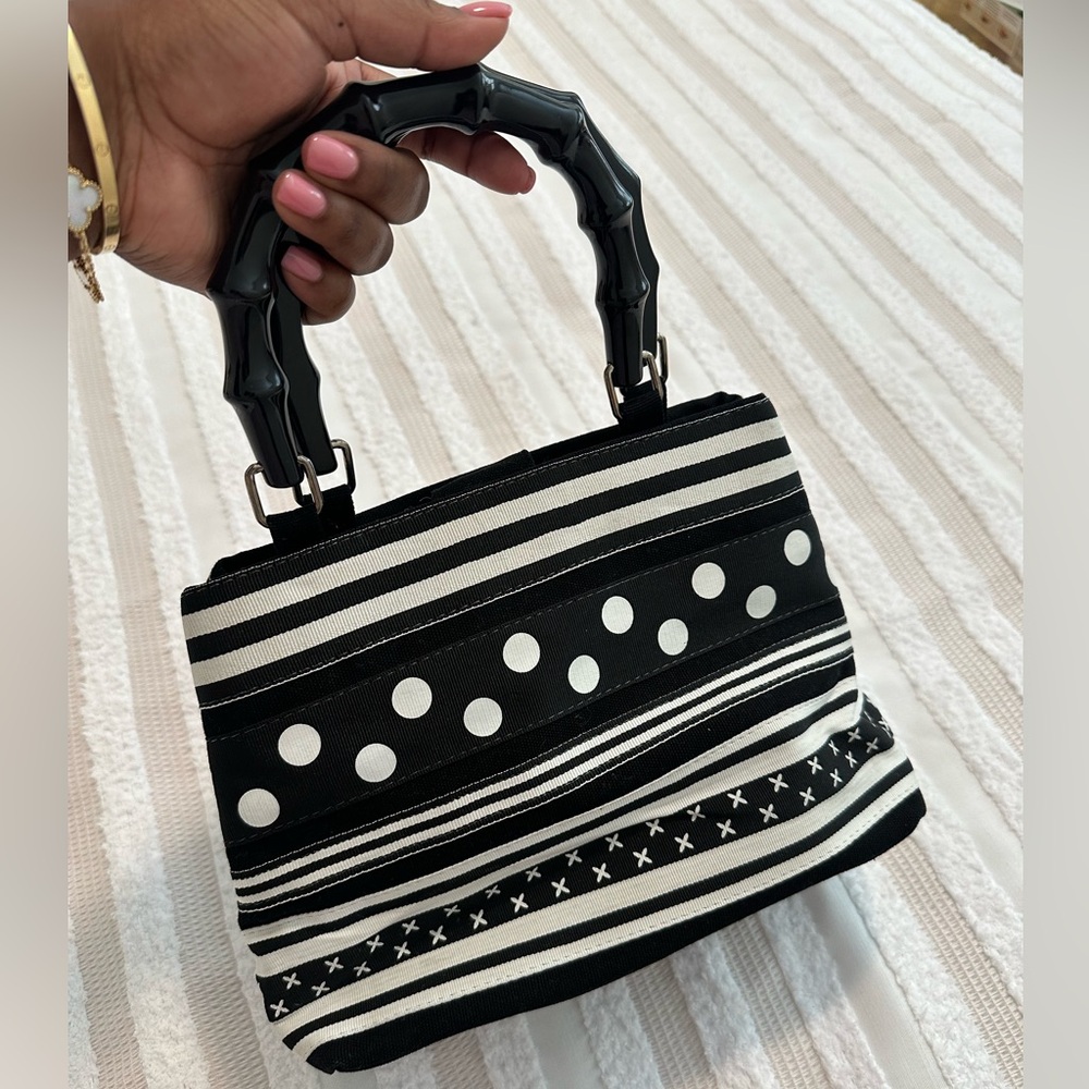 Black and White Striped Women's Bag